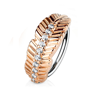 Nose and Cartilage Bendable Hoop Ring with Leaf Design and Paved Cubic Zirconias
