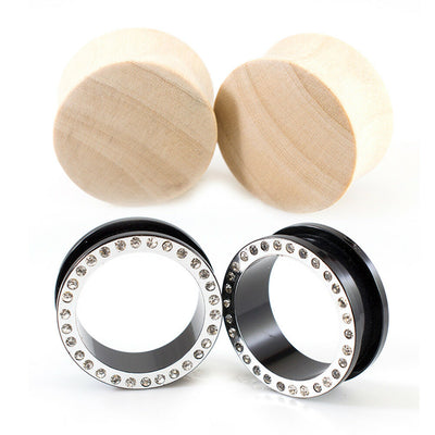 Ear Plugs Pack of 2 Pairs 1" (25 mm) One Wood and One Acrylic