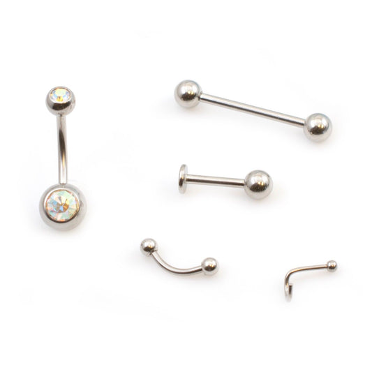 Piercing Kit 9 Pieces With Curved needles Perfect to Belly, Tongue, Cartilage