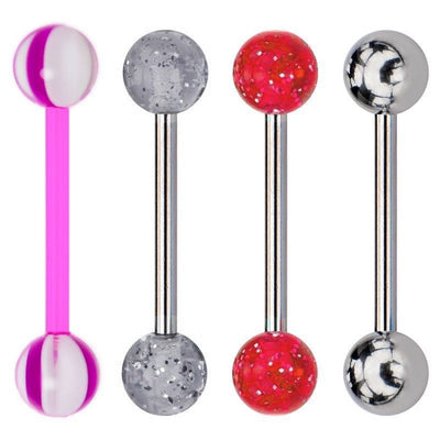 4pcs Multi-Pack 3 Surgical Steel and 1 Bioflex Tongue Rings 14G 5/8" 16mm