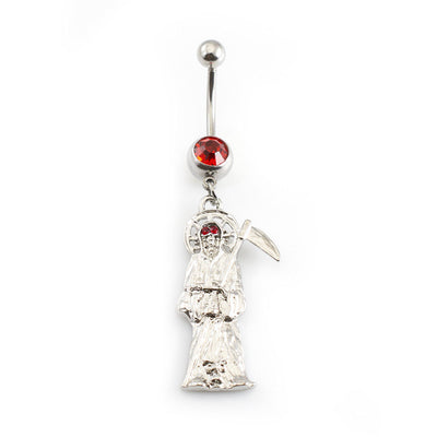 Belly Button Ring with Grim Reaper Dangle Design 14G Surgical Steel