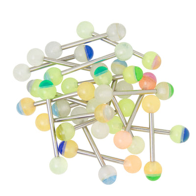 Tongue Piercing Barbells - 20 Pack UV Glow in the Dark Mixed Colors 14ga 316L