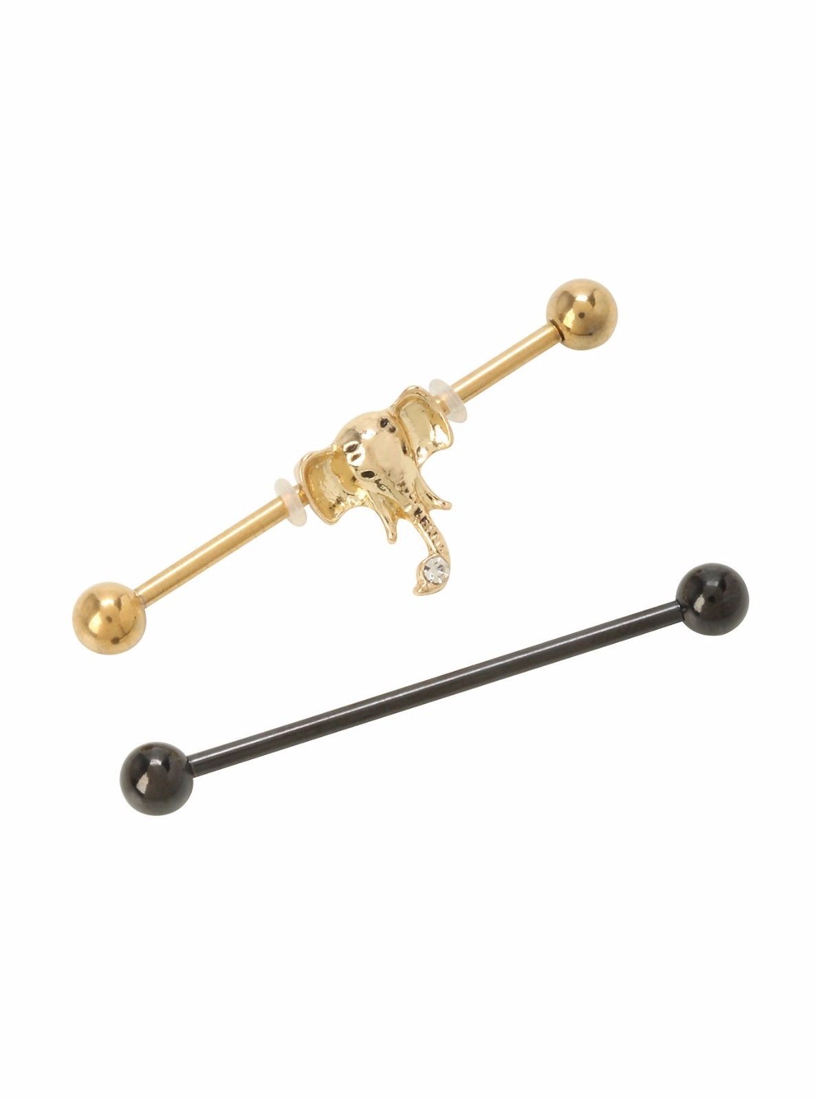 Industrial Straight Barbell 14G Gold I.P with Removable Elephant Charm + Extra