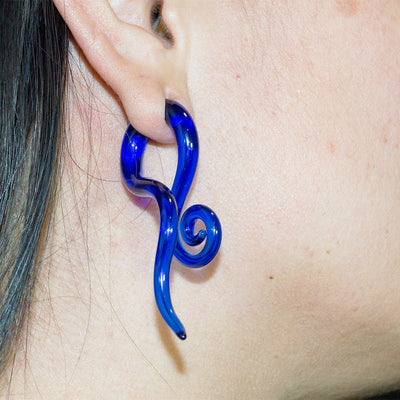 Pair of Glass Tapers 00G-6G Single Twist Deep Sea Blue Pyrex with Spiral End