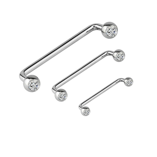 Staple Surface Barbell with Internally Threaded Press Fit Clear Gem 14GA
