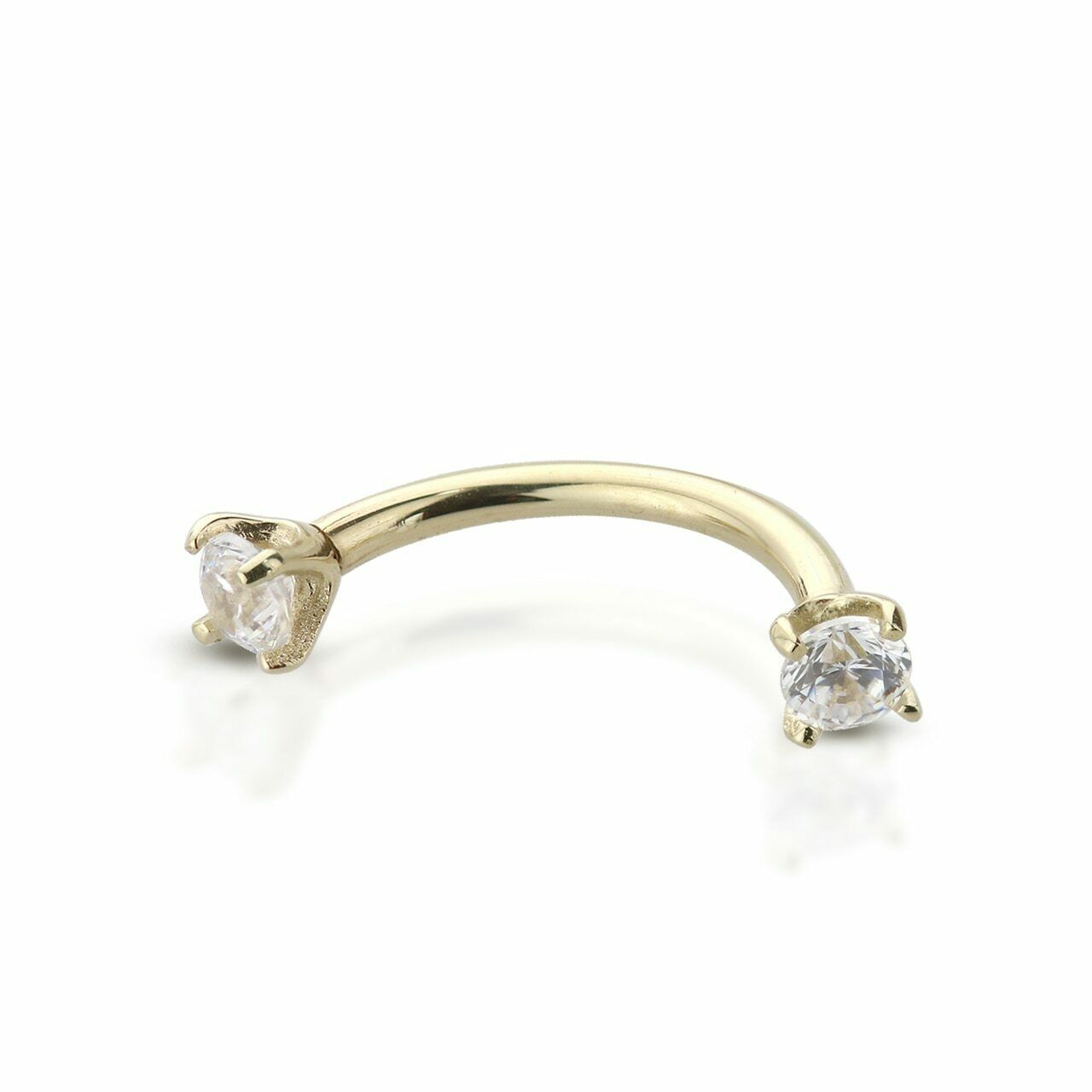 Curved Barbell 14K Solid Yellow Gold Internally threaded Clear Cz