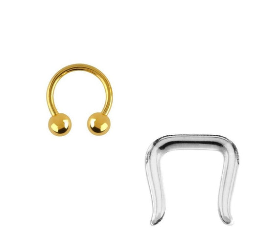 Circular Horseshoe Barbell Gold I.P. 16G - 10mm Surgical Steel + Septum Retainer