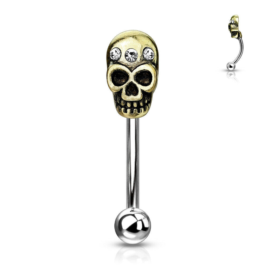 Curved Eyebrow Rings Curved barbell with Antique gold IP Skull design