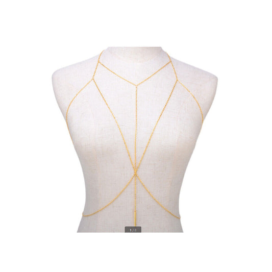 Body Chain Gold Plated Multi Crossover Neck to Waist Harness