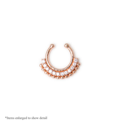 Fake Septum Nose Ring Paved Gem Fan Rose Gold I.P. Non-Piercing SERP-12-C