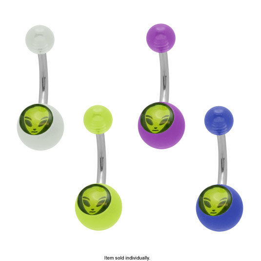 Acrylic Green Alien Logo Belly Button Ring