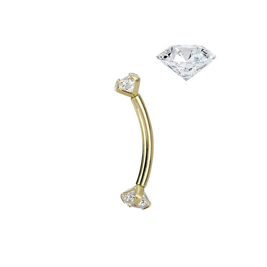 Curved Barbell 14K Gold with Real 2.5mm Diamond push in threadless can be use on Rook Eyebrow Daith and more