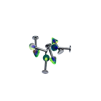 6 Pack Flatback Labrets Acrylic Marble Spike and Ball Design Surgical Steel 14g