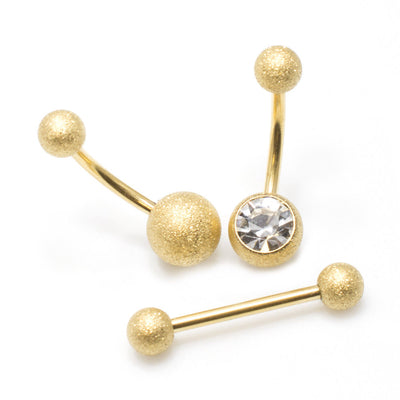 Belly Button Ring and Tongue Ring Barbell Package of 3 Sand Finish CZ Jewelry