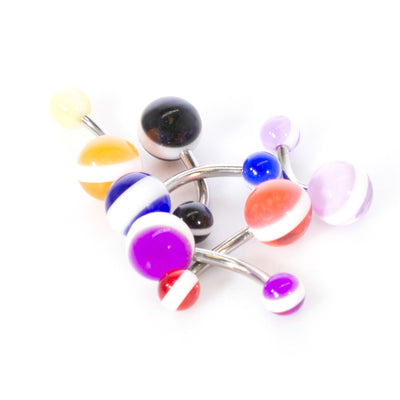 Navel Belly Piercing Jewelry 6 Pack of Assorted Colors with White Stripes 14G