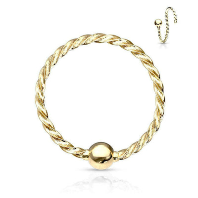 Nose Hoop Ring Bendable One Side Fixed Ball Twisted Rope Surgical Steel 20ga