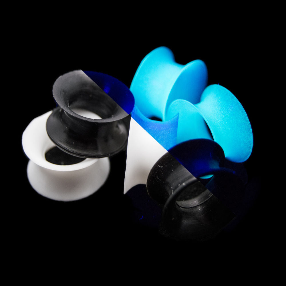 3 Pairs of Silicone Ear Tunnels UV Glow Super Thin - 5 Sizes Available