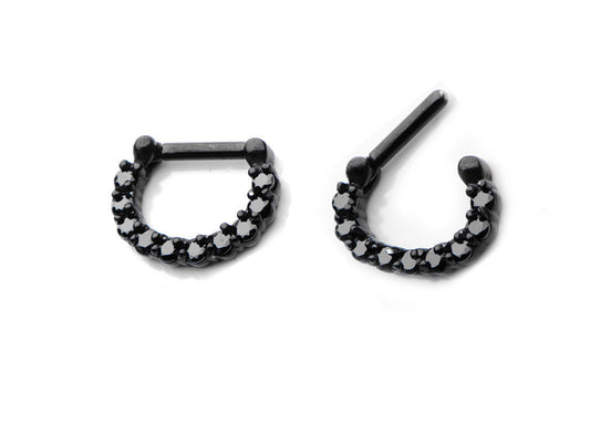 Septum clicker Black with Prong Set Black Jewels Ring 14g or 16g