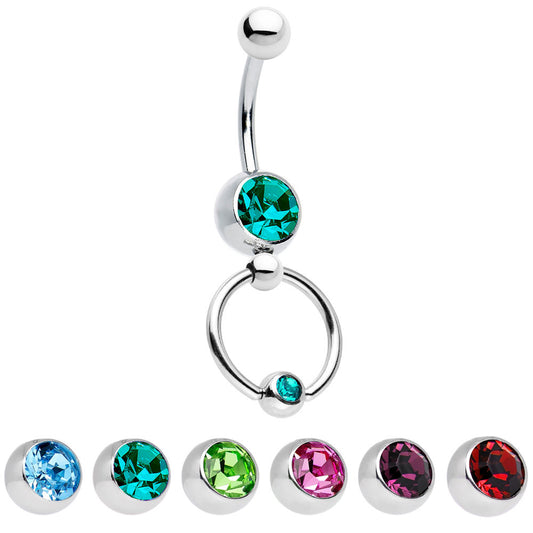 Door Knocker Style Captive Belly Ring with CZ Gems