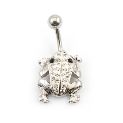 Belly Button Ring with Frog and Cubic Zirconia Stones Design 14G