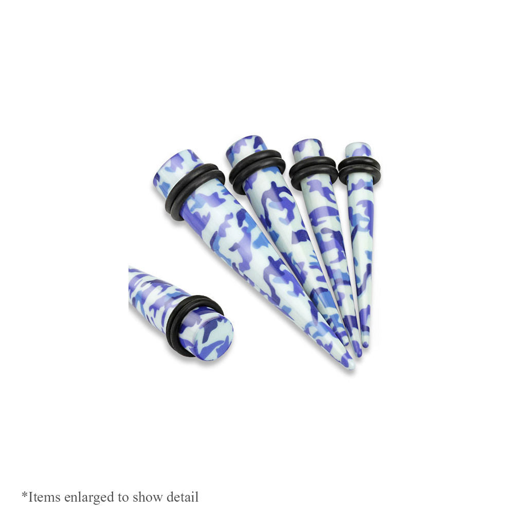 Pair of Camouflage Printed Acrylic Tapers with O-Rings - 4 Colors to Choose