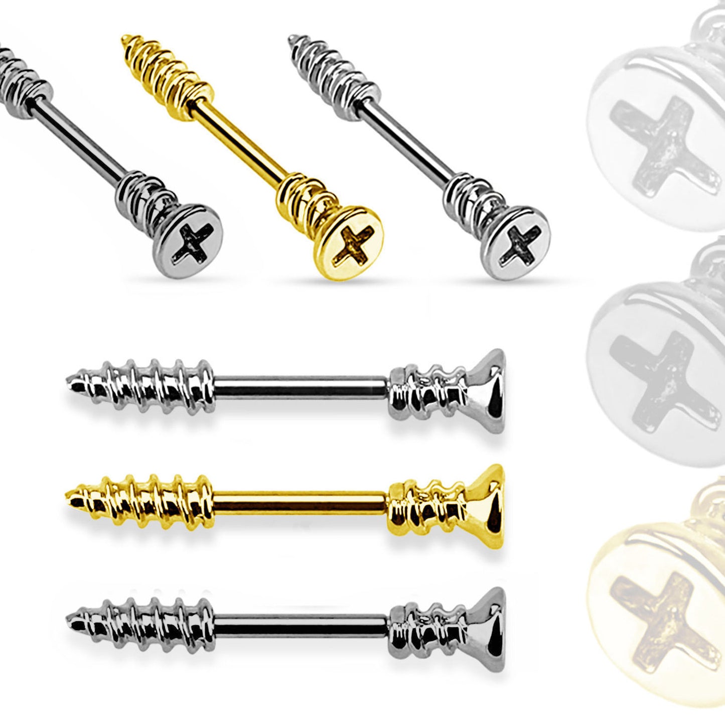Screw Shaped Nipple Barbell Rings 14G - Sold in Pairs
