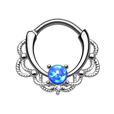 Septum Piercing Clicker - Lacey Single Opalite w/Clear CZ Gem - 16ga - Sold Each