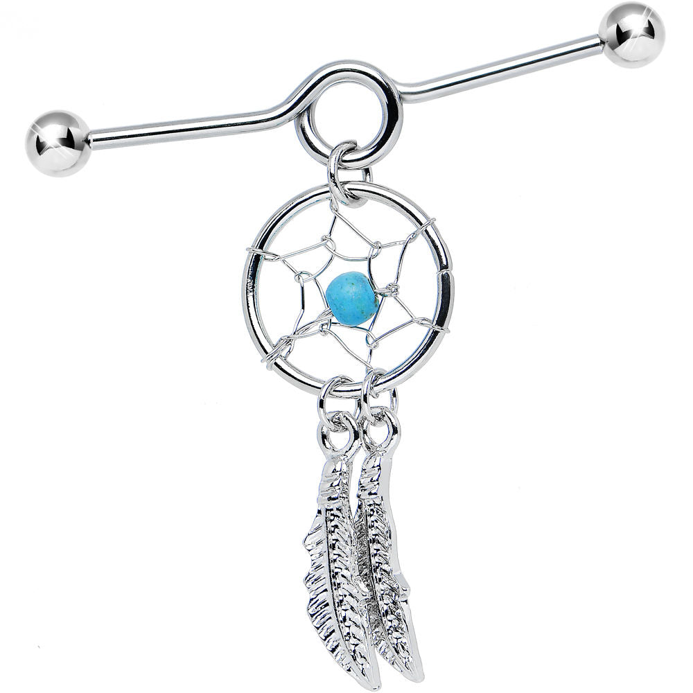 Industrial Piercing Barbell 14G with Dream Catcher Dangle Design