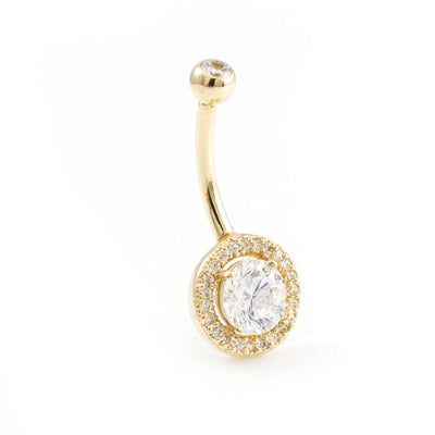 Solid 14k Gold Belly Button Ring with Cubic Zirconia 14g