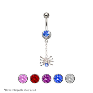 14ga Dangle Belly Ring .925 Spider 316L Steel Belly Button Ring Cz Gem