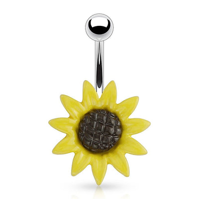 Belly Navel Ring Acrylic Sunflower 14ga-3/8"(10mm) 316L Surgical Steel