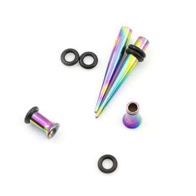 Ear Tunnel and Taper Pack of two pairs Multicolor Anodized Titanium with O rings