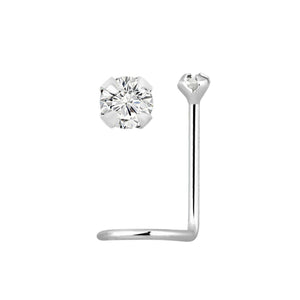 14k White Gold Nose Screw 22 gauge with Prong Set 1.5mm Round Genuine Diamond