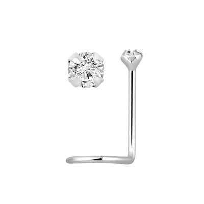 14k White Gold Nose Screw 22 gauge with Prong Set 1.5mm Round Genuine Diamond