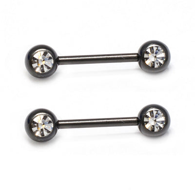 Nipple Ring Anodized Titanium 14G Nipple Piercing Barbell Front Facing Clear CZ