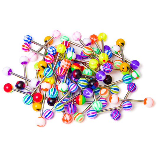 50 Mixed Acrylic 316L Surgical Steel Shaft Straight Barbells - Tongue or Nipple