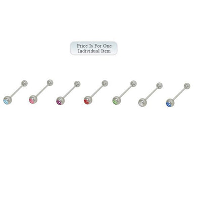 Barbell Tongue Ring with Jewel Bead 14G