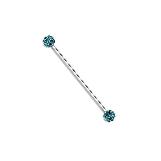 Industrial Barbell 14G with Crystal Paved Ferido Balls Surgical Steel - 6 Colors
