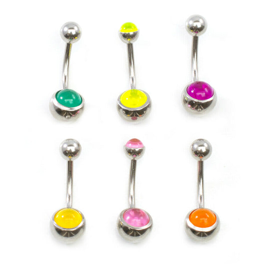 Belly Button Ring Pack of 6 with Colorful ball Surgical Steel 14g