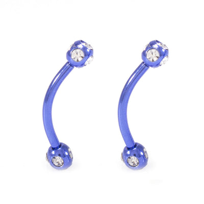 Pair of 16 Gauge Curve Barbell Ion Plated with Clear CZ Eyebrow, Surface Piercing, Cartilage, Tragus, Rook, Helix 10mm - Multiple Color Options