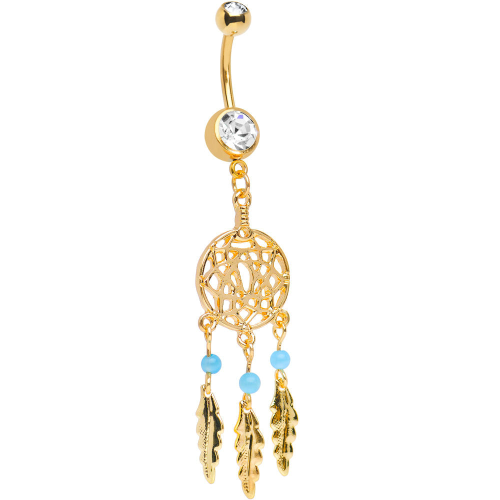 Dream Catcher Belly Ring - 14ga-3/8"(10mm) - Gold I.P. Over 316L Surgical Steel