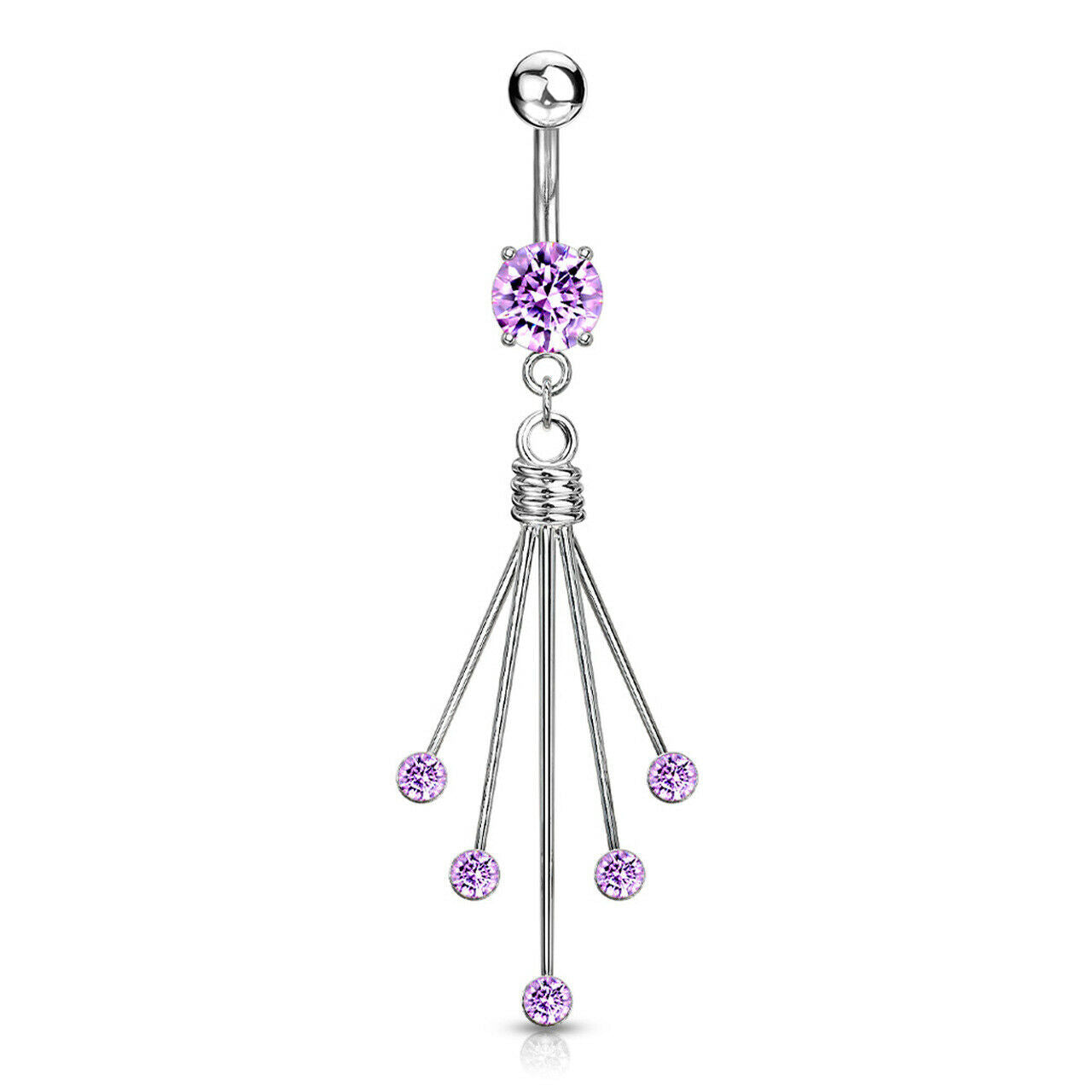 Navel Belly Ring Titanium Shaft with Round dangle CZ 14 Gauge