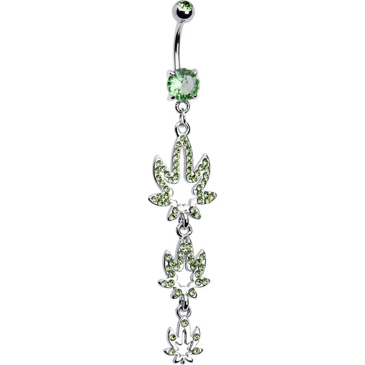 Belly Navel Ring Dangle-Style with Pot Weed Leaves 14ga-3/8"(10mm)
