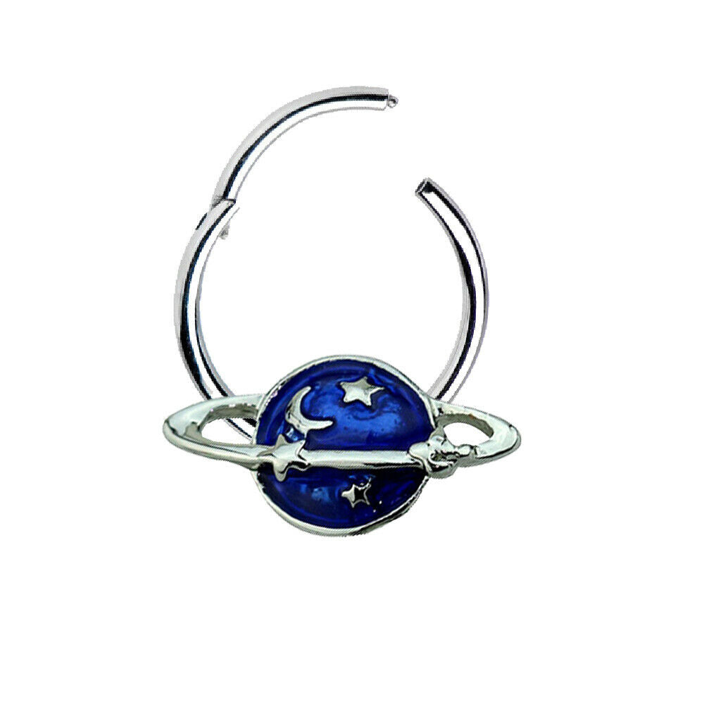 Hinged Segment Hoop Ring with NASA-Inspired Night Sky with Star Surgical Steel
