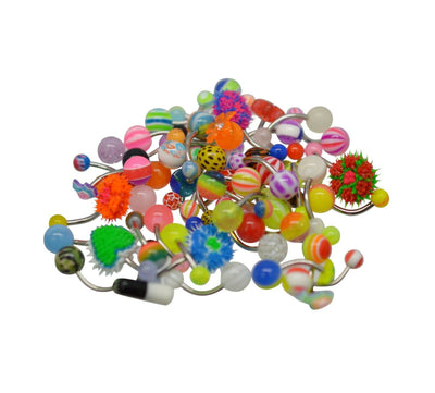 50 PCS Belly Button Barbell Acrylic and Surgical Steel Lot 14 Gauge Randomly