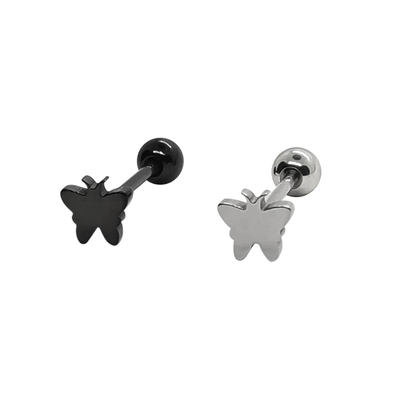Barbell Tongue Ring with Flat Butterfly Design Ion Plated 14 Gauge 5/8"