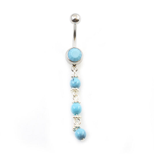 Dangle Belly Ring with Blue Balls design 14g Surgical Steel
