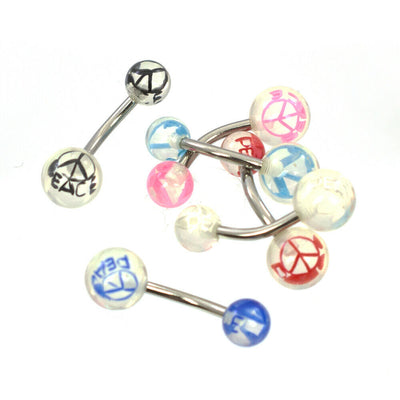 Belly Rings Acrylic with Assorted Peace Design Pack of 6 Surgical Steel 14ga