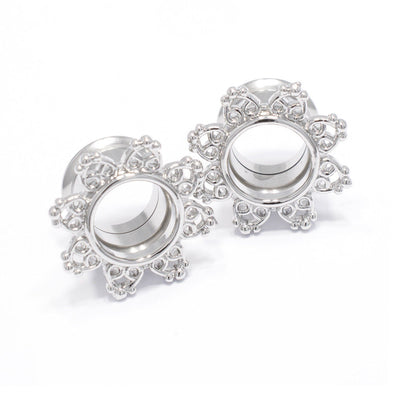 Pair of Ear Piercing Tunnels - Tribal Hearts Filigree Double Flare