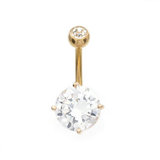 Belly Button Ring with Big Cubic Zirconia Rose Gold IP 14g
